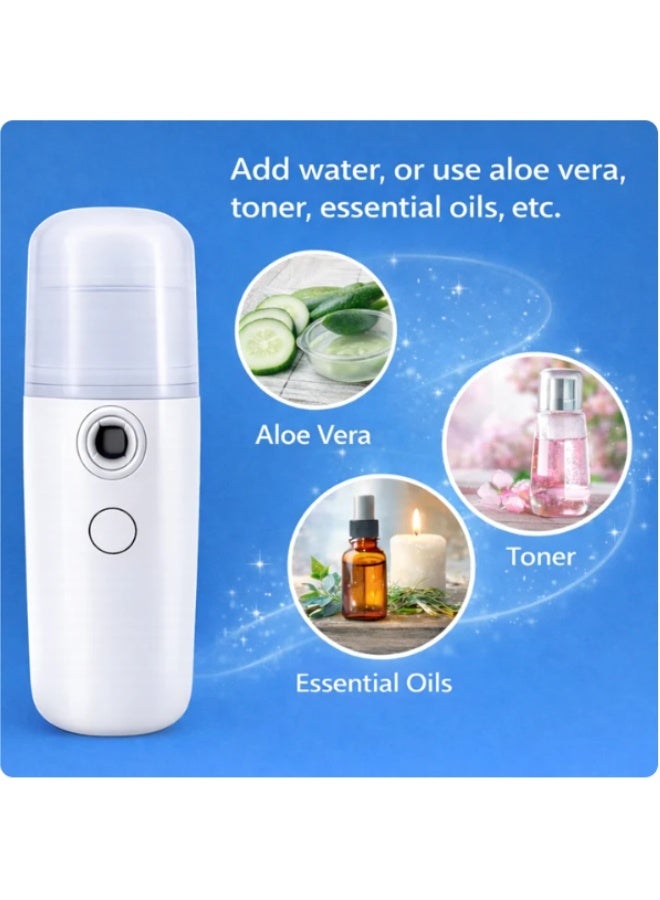 مرطب وجه نانوي محمول برذاذ بارد – جهاز ترطيب البشرة الفوري بتقنية النانو لتعزيز نضارة البشرة وترطيبها بعمق، يساعد على امتصاص السيروم والكريم، ينعش البشرة ويثبت المكياج، قابل لإعادة الشحن USB، مثالي للمنزل والعمل والسفر - Image 4