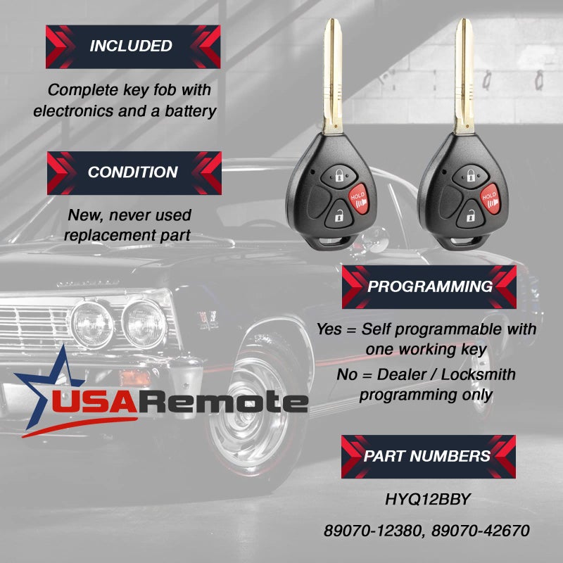 USARemote Key Fob Keyless Entry Remote fits 2007-2010 Toyota Rav4 / 2008-2012 Scion xB (HYQ12BBY, Set of 2) - Image 3