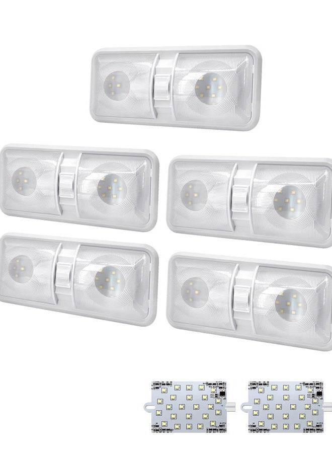 LENKRAD 5 Pack 12V Led RV Ceiling Double Dome Light Interior, 800 Lumens Camper Lights, RV Interior Lighting for Car/RV/Trailer/Boat, Natural White 4000-4500K, 48X2835SMD - Image 1