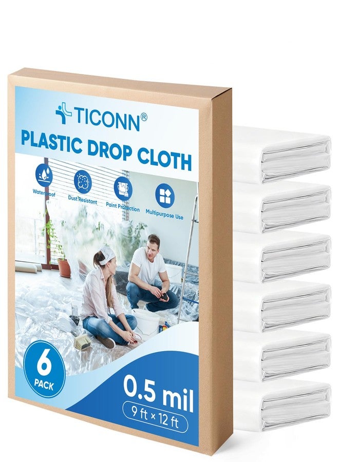 تيكون قماش بلاستيكي مقاوم للماء من تيكون، مقاس 12 × 9 أقدام، للطلاء، غطاء بلاستيكي مقاوم للماء للرسامين، قماش بلاستيكي للطلاء لتغطية الأثاث، حماية للأرضيات (عبوة من 6 قطع، 0.5 مل) - Image 1