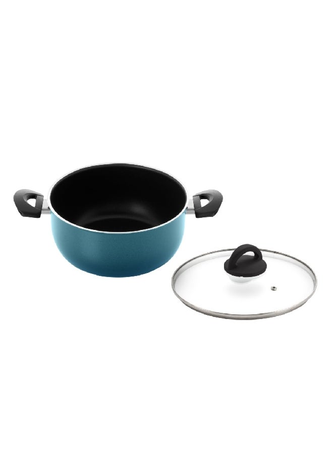 Ergonomically Designed Round Casserole with Transparent Glass Lid Teal and Black 12.5 x 24.8 x 38 cm PW3624