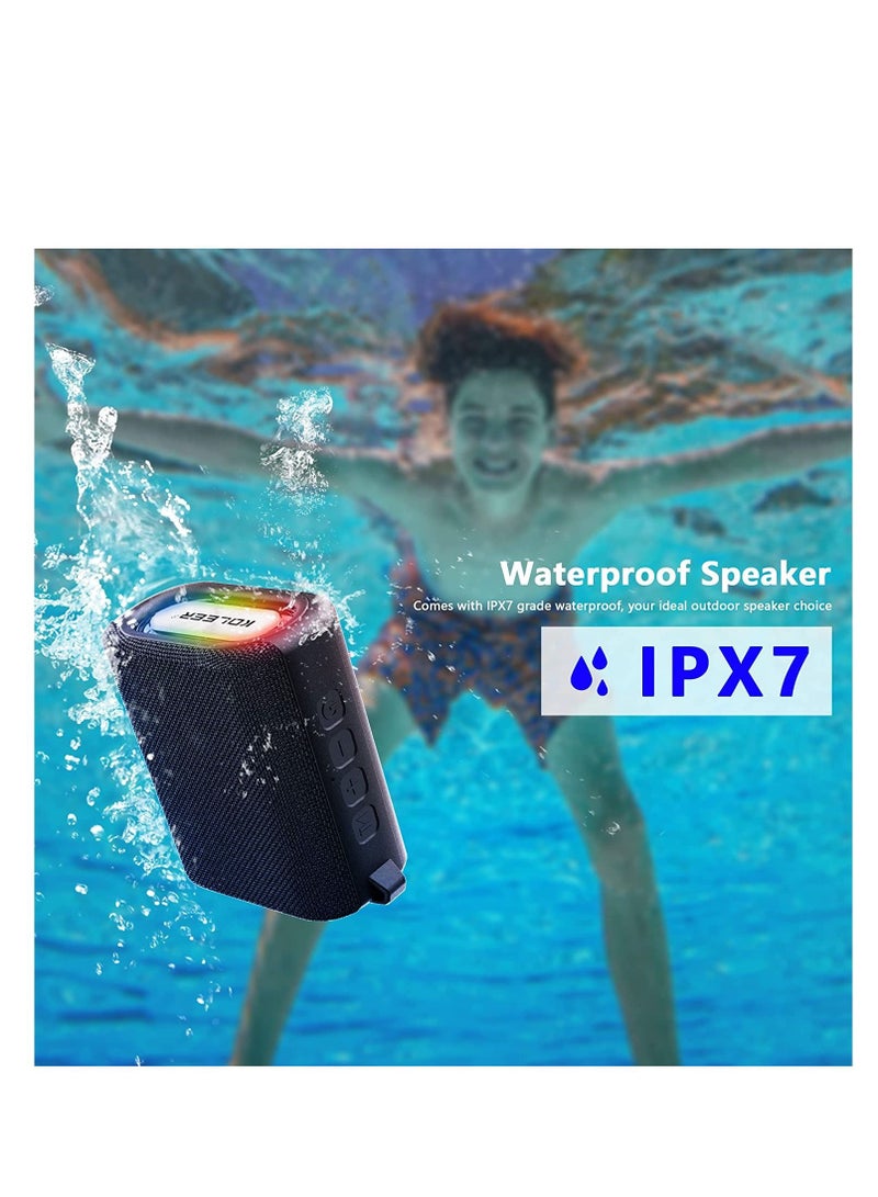 KOLEER Bluetooth Speaker Waterproof IPX7 with Lights, Portable Wireless Speakers with Bluetooth5.0, 10W Loud Stereo, Strong Bass, 30H Playtime, FM/AUX/Mic/TWS, for Home & Outdoor  - Image 2