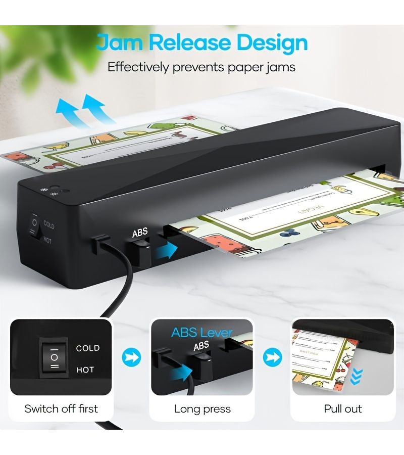 A4 Laminator Machine with Built In Cutter And Corner Rounder 10 Laminating Pouches Cold And Thermal Laminator For A4 A5 A6 Fast Warm Up Perfect Lamination For Home Office School Use Black - Image 2