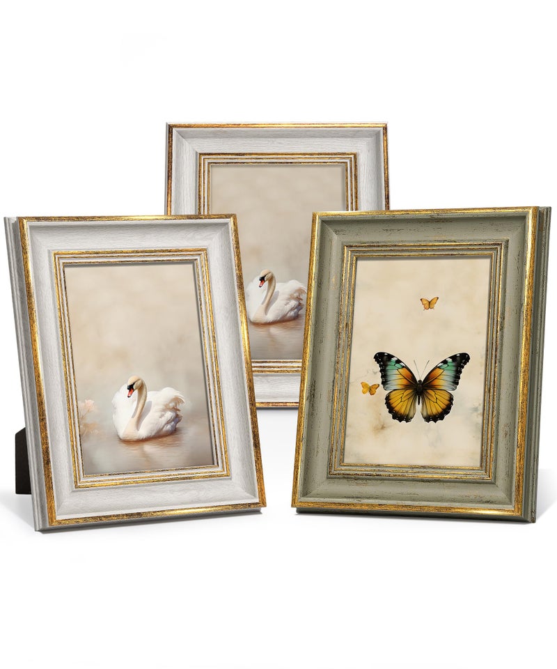 Afuly 5x7 Vintage Picture Frames Set of 3 Antique Retro Photo Frame Gold Picture Frame Tabletop Wall Hanging Home Gallery Decor Wedding Birthday Gift for Grandma Mom