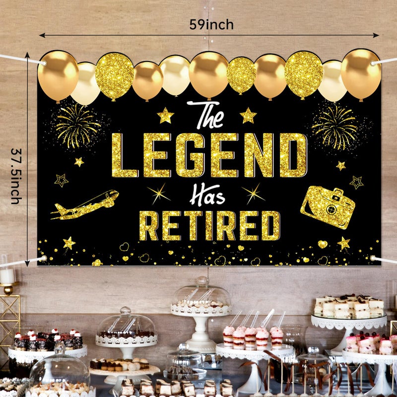 Uiorgui Retirement Party Decorations, Black Gold Retirement Banner for Men Women The Legend Has Retired Banner Retired Backdrop Party Supplies Sign - Image 2