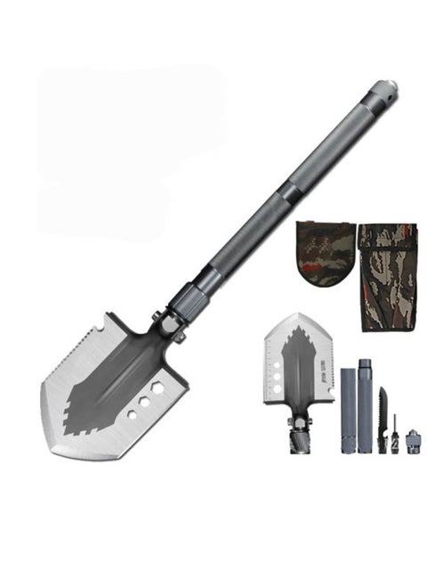 Tactical Folding Shovel - Multifunctional Tool with Portable Survival kit Durable Hiking Equipment Include Knife  Screwdriver & Fire Starter  All-in-one  Survival Tool