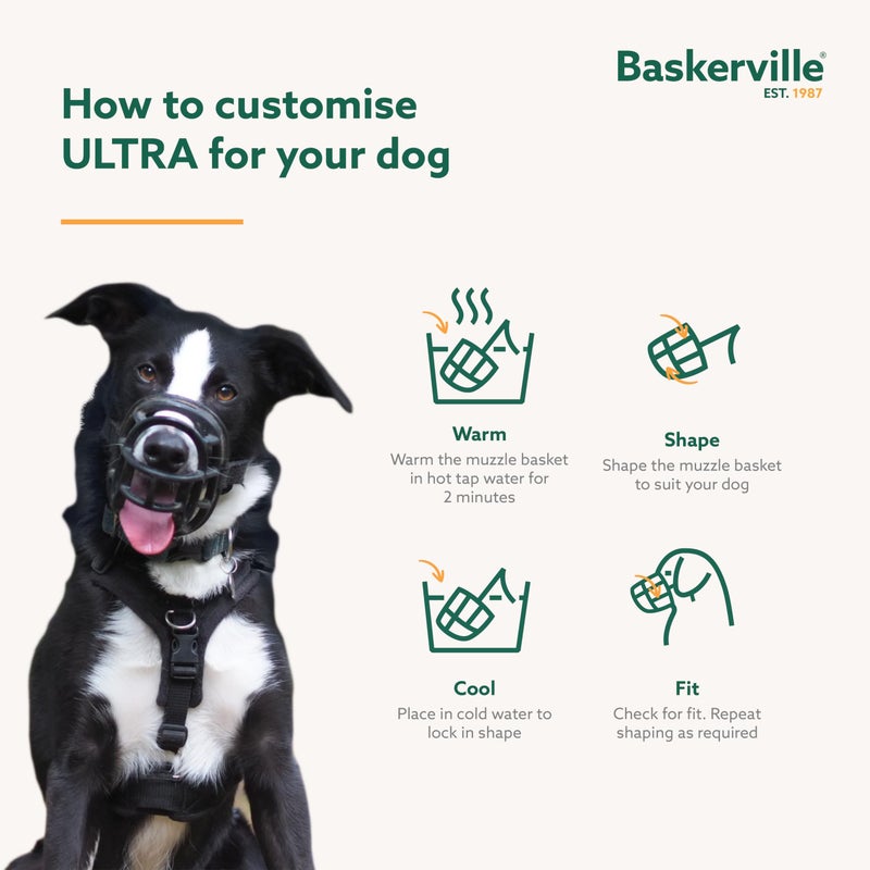 Baskerville كمامة باسكرفيل ألترا - تصميم إنساني مسجل ببراءة اختراع، قابلة للتنفس، يمكن للكلب أن يتنفس ويشرب، قابلة للتعديل، مبطنة، كمامة تدريب للكلاب متوسطة الحجم، تمنع العض، البحث عن الطعام في البرية (الحجم 3، أسود) - Image 4