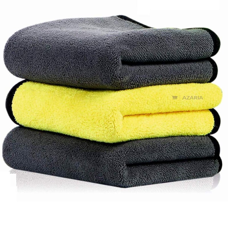 AZARIA Microfiber Cloth 30x40 cm 800 GSM Thick Lint & Streak-Free Multipurpose Cloths Automotive Microfiber Towels for Car Bike Cleaning Washing, car Cleaning Accessories (Pack of 3 Grey 800 GSM) - Image 1