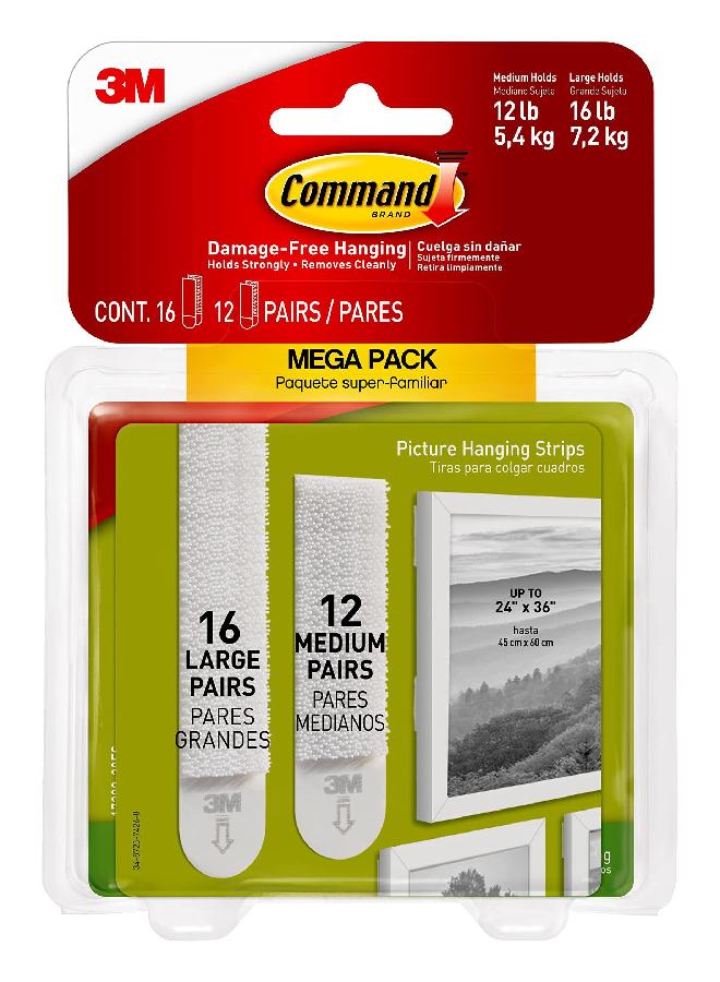 Command Command Medium and Large Picture Hanging Strips, Damage Free Hangers, No Tools Wall Strips for Living Spaces, White, 12 Pairs 16 - Image 1