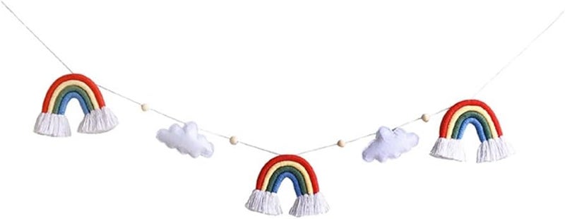 ويوبلز زينة جدارية من الخرز الخشبي بألوان قوس قزح على شكل غيوم، زينة معلقة للغرف (أ) - Image 1