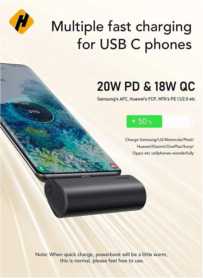 HuHa VEGER 5000mAh Mini Power Bank,20W Fast Charging Portable Charger USB C Battery Pack Compatible with USB C Phones Samsung Huawei Pixel and More,Black - Image 2