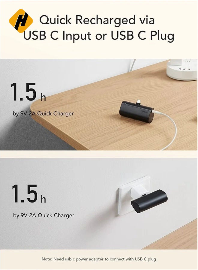 HuHa VEGER 5000mAh Mini Power Bank,20W Fast Charging Portable Charger USB C Battery Pack Compatible with USB C Phones Samsung Huawei Pixel and More,Black - Image 3