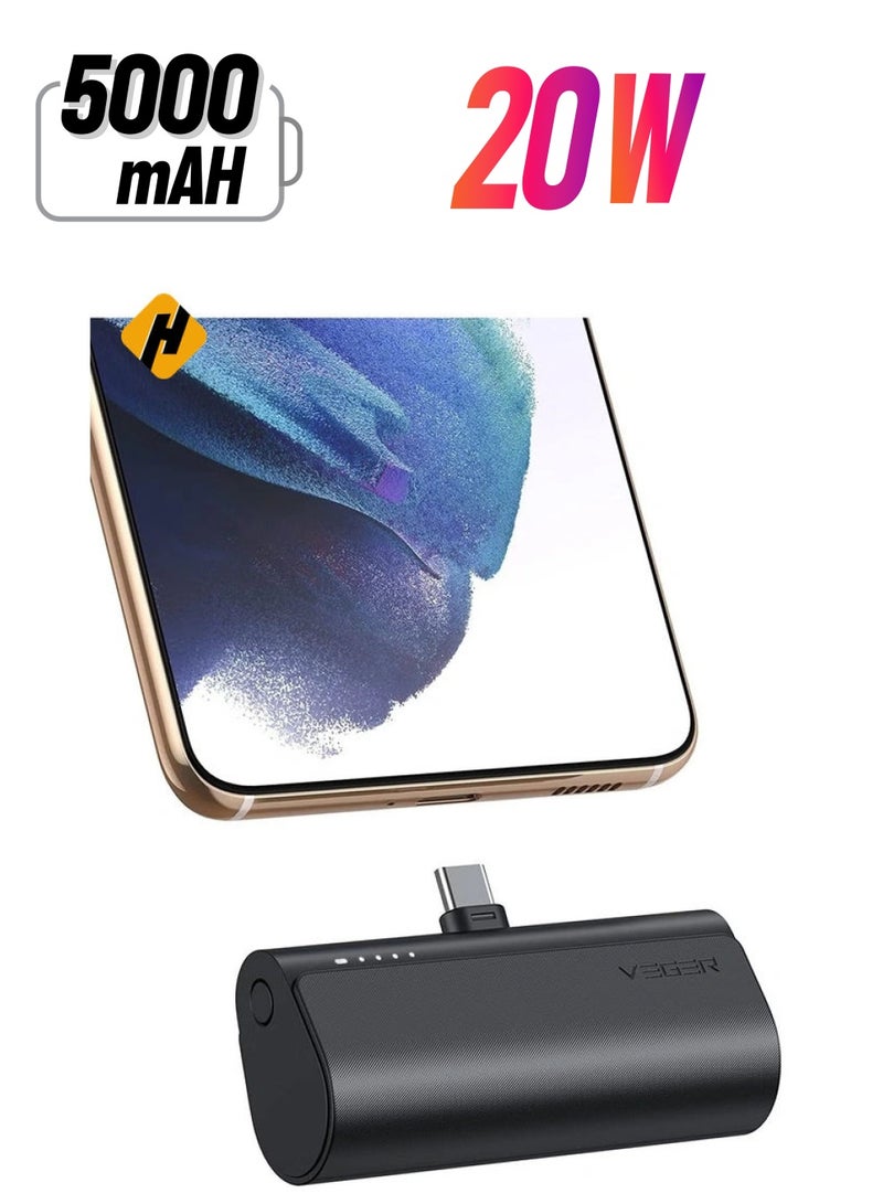 HuHa VEGER 5000mAh Mini Power Bank,20W Fast Charging Portable Charger USB C Battery Pack Compatible with USB C Phones Samsung Huawei Pixel and More,Black - Image 1