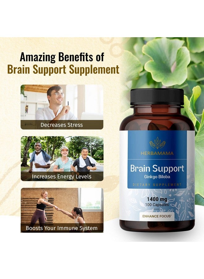 HERBAMAMA Brain Supplement Nootropic Supplement To Support Cognitive Function Memory Mental Focus Energy Natural Nongmo Vegan Formula Ginkgo Biloba Ginseng Bacopa 1400Mg 100 Capsules - Image 5