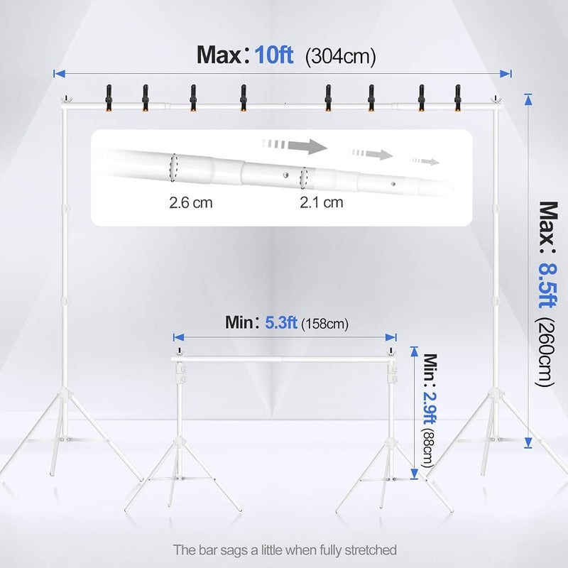 EMART Backdrop Stand 10x8.5ft(HxW),Background Support for Photography,White - Image 2