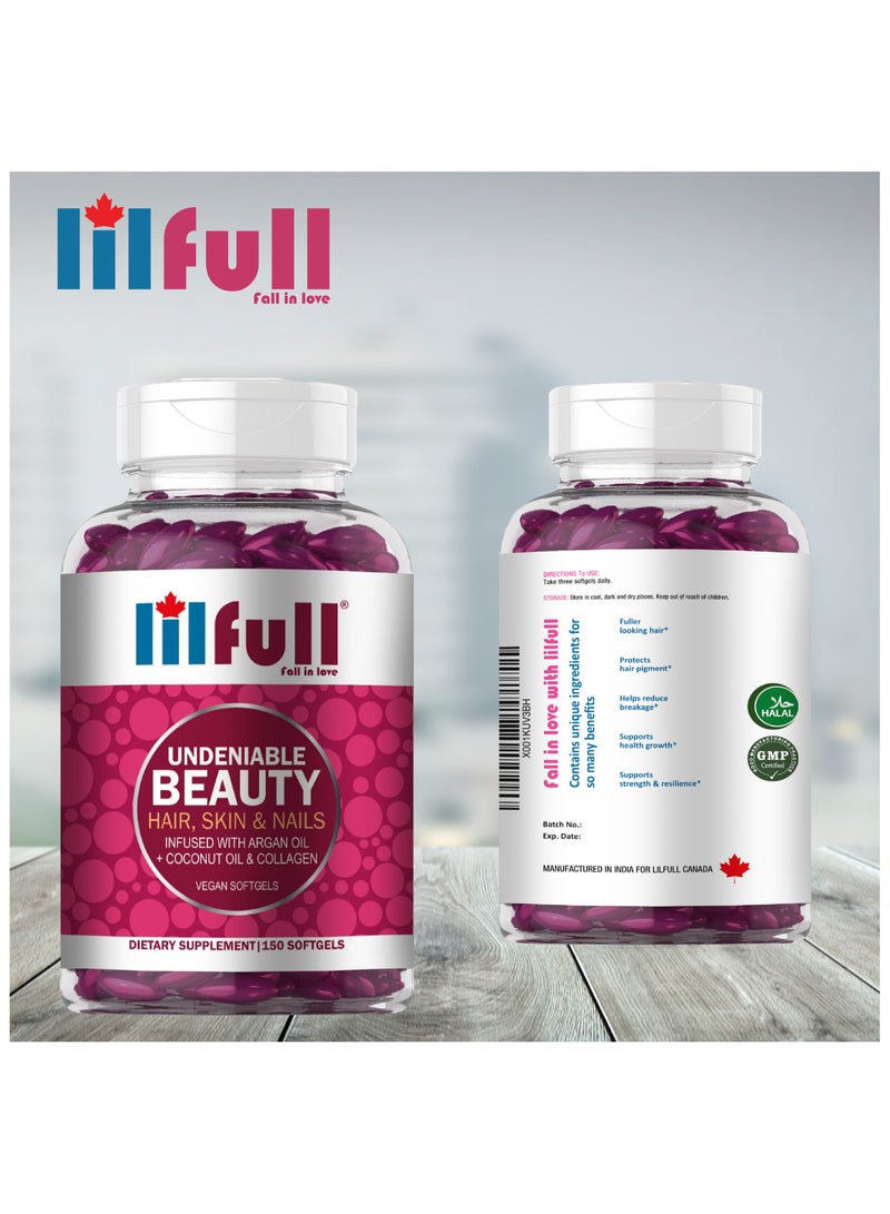 lilfull Hair,Skin & Nail 10000mcg 150 Softgels with Vitamins A, C, D3, E, B1, B2, B6, B9, B12, B7, B5 - Image 3