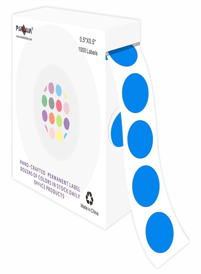 PARLAIM 1/2 Inch Round Permanent Color-Code Dot Stickers,1000 per Roll dots Label Dispenser Box,Bright Blue Color Coding Circle Stickers(Blue) - Image 1