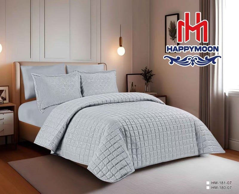 Happymoon Bedding Comforter Set Single Bed Size – 4-Pcs Solid Quilted Bed Set with Soft Microfiber Fabric, Includes Comforter, Fitted Sheet, Pillow Sham & Case - Image 1