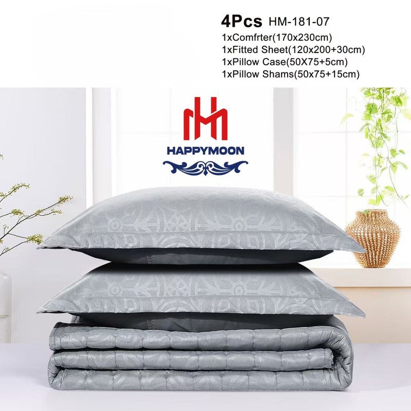 Happymoon Bedding Comforter Set Single Bed Size – 4-Pcs Solid Quilted Bed Set with Soft Microfiber Fabric, Includes Comforter, Fitted Sheet, Pillow Sham & Case - Image 2