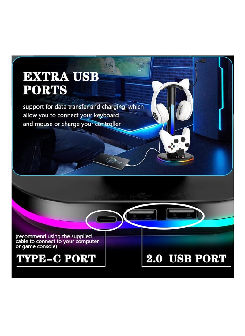 XICEN - XICEN for Xbox Series Controller Charging Station, with RGB Headphone Stand, for Xbox Series Controller Charger Holder with 2 USB Charging Ports, Headset Stand for Xbox Controller Charging Dock, Black - Image 1