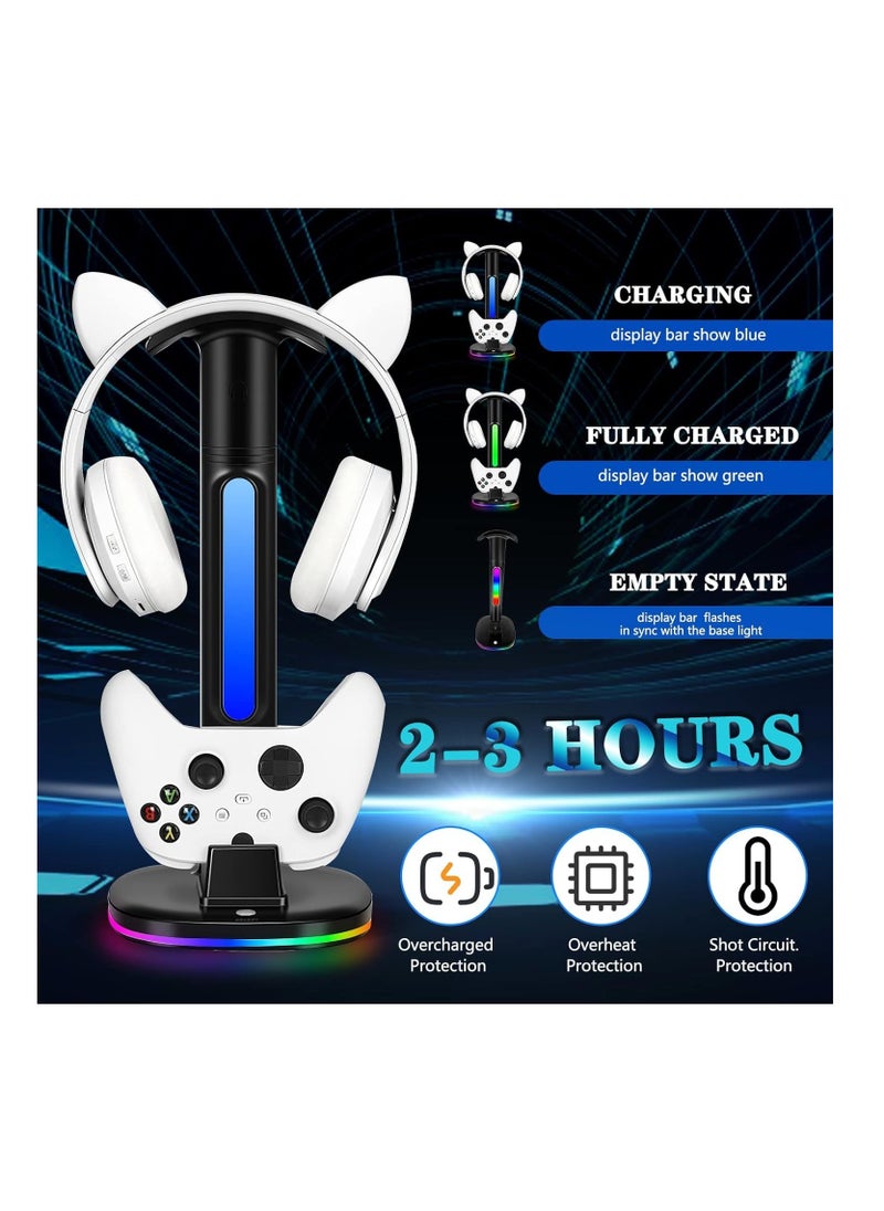 XICEN - XICEN for Xbox Series Controller Charging Station, with RGB Headphone Stand, for Xbox Series Controller Charger Holder with 2 USB Charging Ports, Headset Stand for Xbox Controller Charging Dock, Black - Image 1