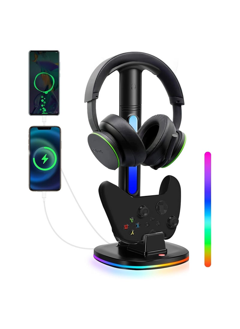 XICEN - XICEN for Xbox Series Controller Charging Station, with RGB Headphone Stand, for Xbox Series Controller Charger Holder with 2 USB Charging Ports, Headset Stand for Xbox Controller Charging Dock, Black - Image 1