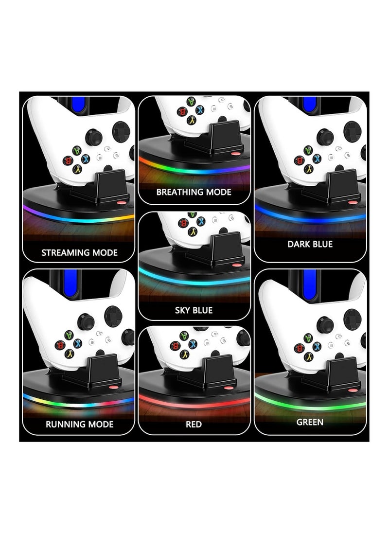 XICEN - XICEN for Xbox Series Controller Charging Station, with RGB Headphone Stand, for Xbox Series Controller Charger Holder with 2 USB Charging Ports, Headset Stand for Xbox Controller Charging Dock, Black - Image 1