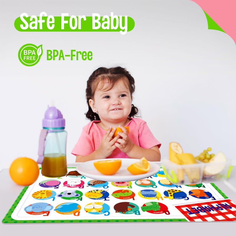 SpriteGru 6 Pack Placemats for Kids, Non-Slip Washable, Reusable Alphabet, Number, Shape & Color, Universe, Map Themed Educational Placemats for Home, Kindergarten, Classroom, Nursery - Image 2