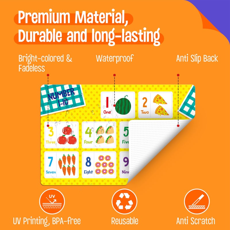 SpriteGru 6 Pack Placemats for Kids, Non-Slip Washable, Reusable Alphabet, Number, Shape & Color, Universe, Map Themed Educational Placemats for Home, Kindergarten, Classroom, Nursery - Image 4