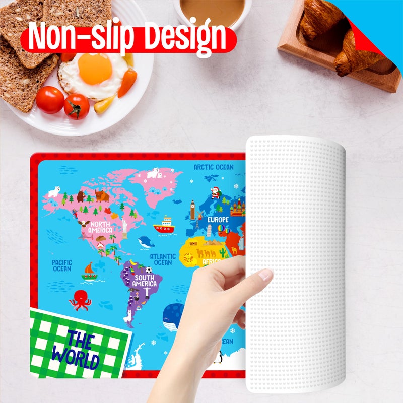 SpriteGru 6 Pack Placemats for Kids, Non-Slip Washable, Reusable Alphabet, Number, Shape & Color, Universe, Map Themed Educational Placemats for Home, Kindergarten, Classroom, Nursery - Image 5