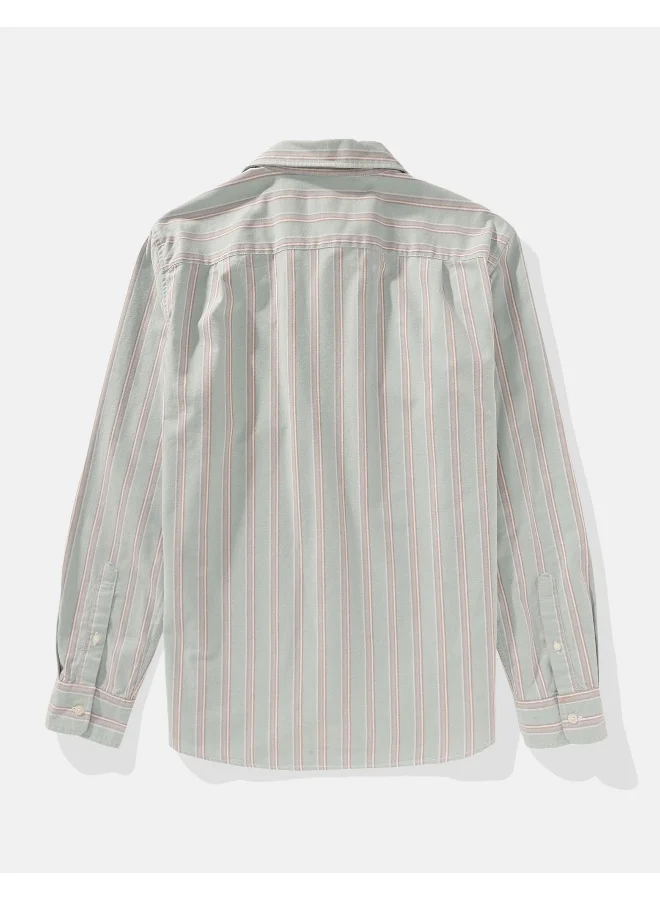 American Eagle Embroidered Logo Stripe Slim Fit Oxford Shirt