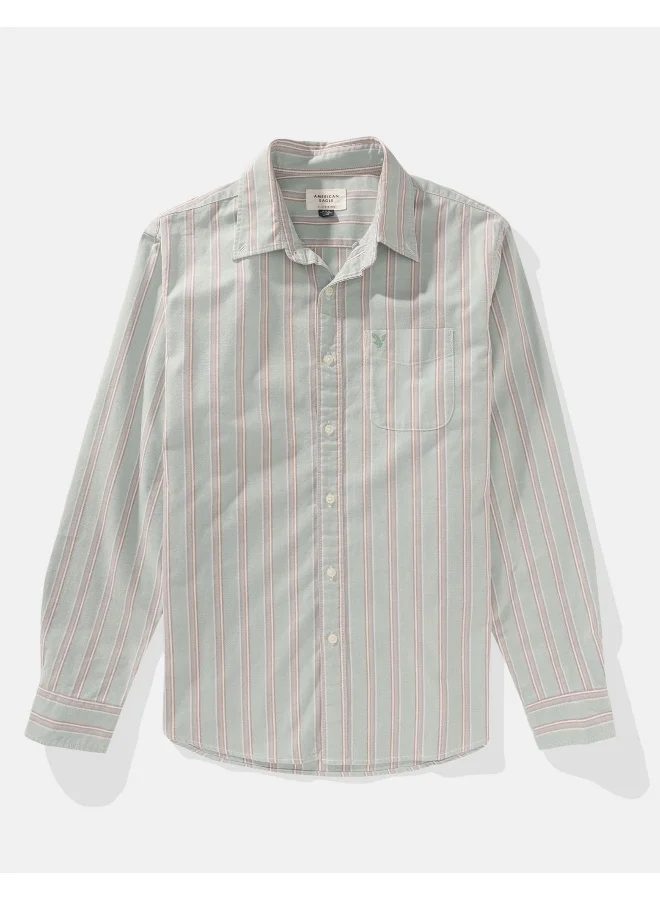 American Eagle Embroidered Logo Stripe Slim Fit Oxford Shirt