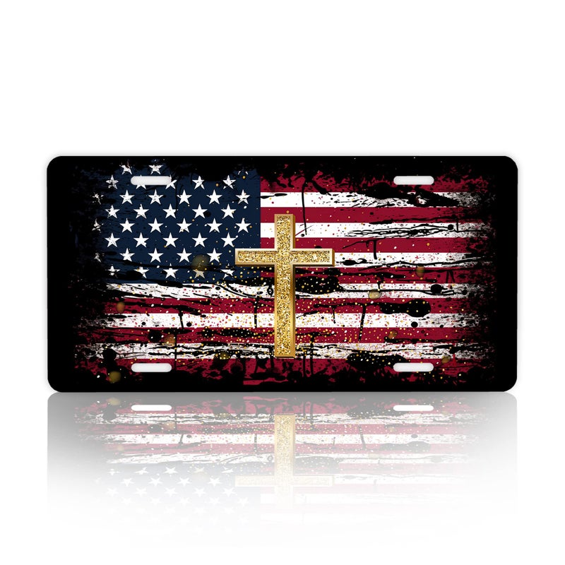 Snowmolle License PlateAmerican Flag Jesus Cross License Plates Decorative Car Front Vanity TagMetal Car PlateAluminum Novelty6 X 12 Inch 4 Holes Display Use Only - Image 3