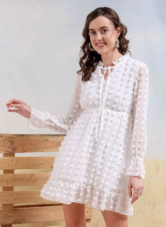 Freehand  Women Regular Fit Textured V-Neck Long Sleeve Skater Dress for Women | Best Price UAE