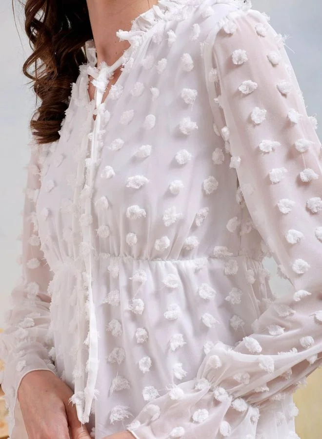 Freehand  Women Regular Fit Textured V-Neck Long Sleeve Skater Dress for Women | Best Price UAE