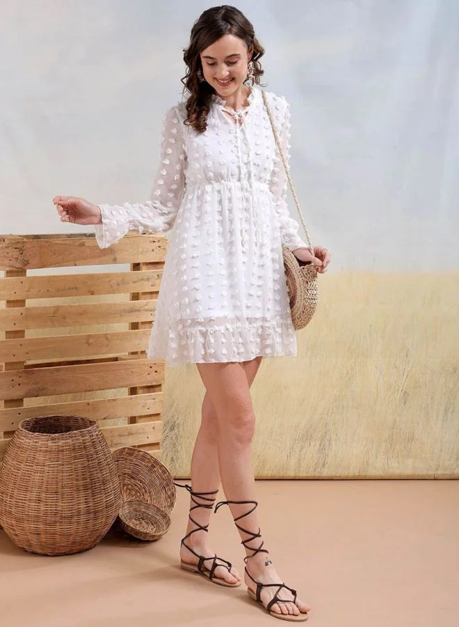 Freehand  Women Regular Fit Textured V-Neck Long Sleeve Skater Dress for Women | Best Price UAE