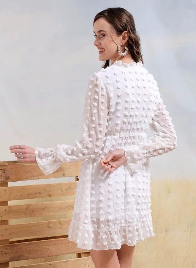 Freehand  Women Regular Fit Textured V-Neck Long Sleeve Skater Dress for Women | Best Price UAE