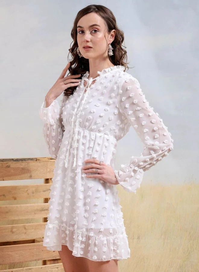 Freehand  Women Regular Fit Textured V-Neck Long Sleeve Skater Dress for Women | Best Price UAE