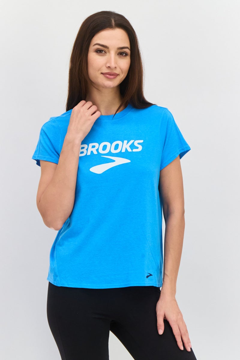 Brooks تي شيرتات تدريب قصيرة الأكمام للنساء، زرقاء - Image 1