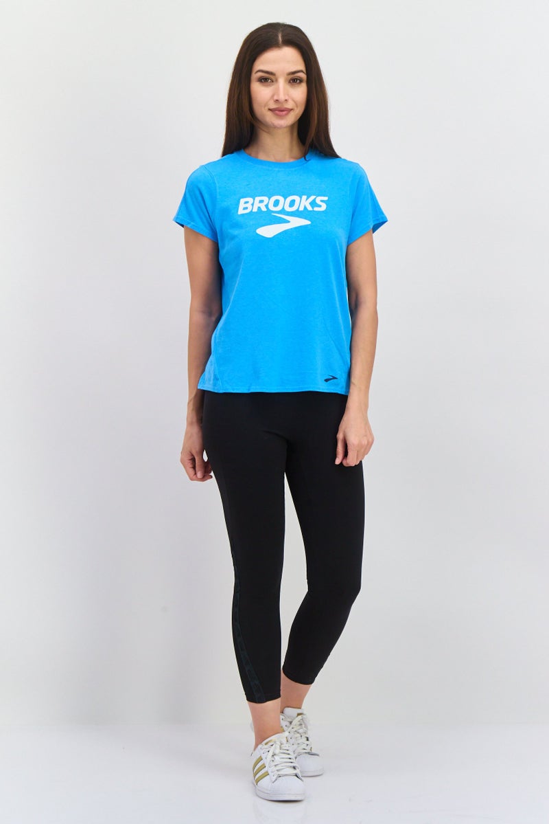 Brooks تي شيرتات تدريب قصيرة الأكمام للنساء، زرقاء - Image 4