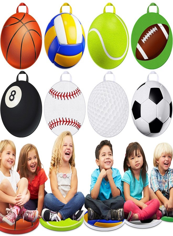 Drydiet 8 Pcs Sports Kids Floor Cushions for Classroom Flexible Round Seating Pillow Soft Waterproof with Handle Basketball Football Soccer Baseball Pattern for Sports Theme Birthday Party Decorations - Image 1