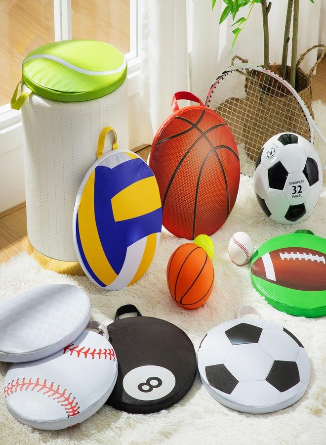 Drydiet 8 Pcs Sports Kids Floor Cushions for Classroom Flexible Round Seating Pillow Soft Waterproof with Handle Basketball Football Soccer Baseball Pattern for Sports Theme Birthday Party Decorations - Image 4