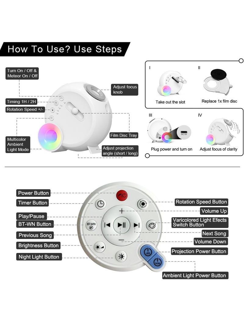 Galaxy Projector Hd Image Large Projection Area Bedroom Night Light Led Light Planetarium Projector