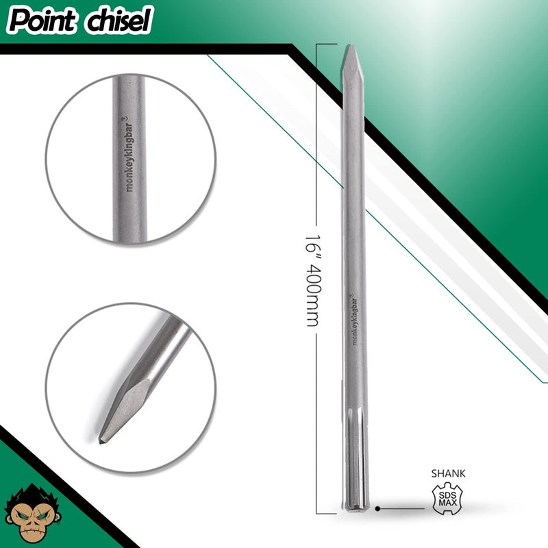 Monkey King Bar SDS Max Bits 16" Chisel Set - 3pcs Masonry Drill Bits for All Brand Hammer Drills - Point, Scaling, and Flat Chisels - Image 3