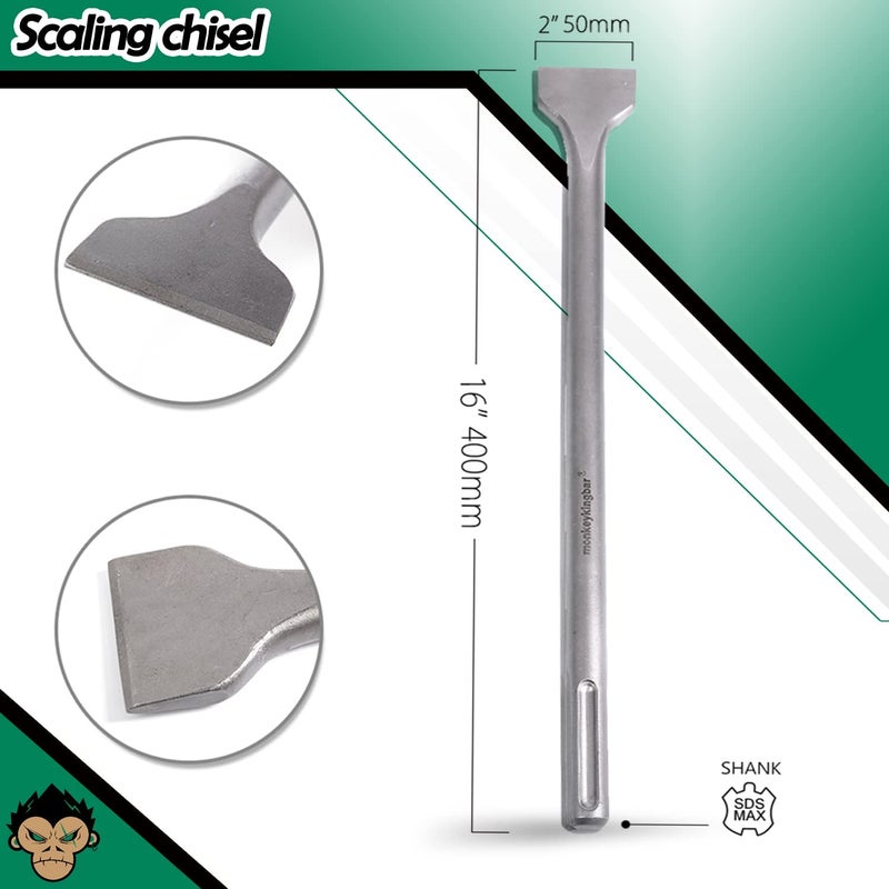 Monkey King Bar SDS Max Bits 16" Chisel Set - 3pcs Masonry Drill Bits for All Brand Hammer Drills - Point, Scaling, and Flat Chisels - Image 2