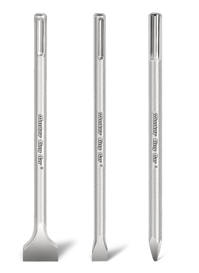 Monkey King Bar SDS Max Bits 16" Chisel Set - 3pcs Masonry Drill Bits for All Brand Hammer Drills - Point, Scaling, and Flat Chisels - Image 1