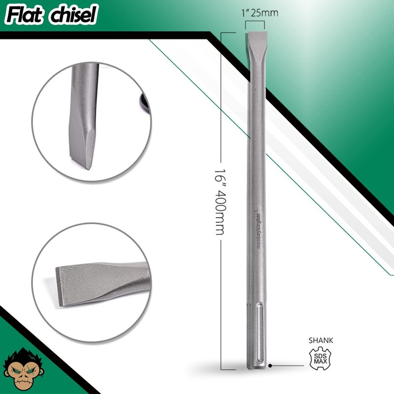 Monkey King Bar SDS Max Bits 16" Chisel Set - 3pcs Masonry Drill Bits for All Brand Hammer Drills - Point, Scaling, and Flat Chisels - Image 4