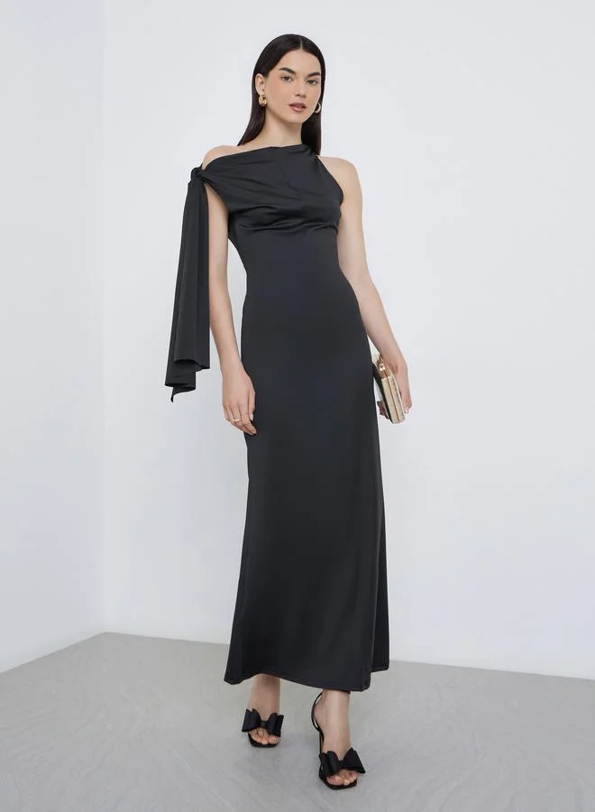 Take Two Take Two Solid Asymmetric Neck Sleeveless Midi Dress