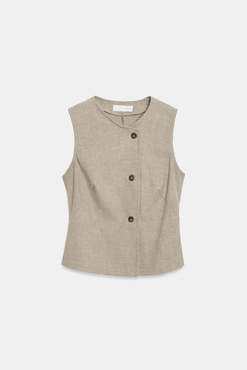 DILVIN Fitted Woven Waistcoat With Button Front