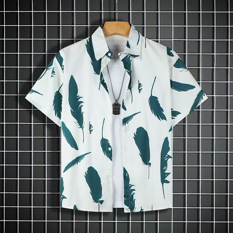 Generic Beach suit Summer Short-sleeved Fashionable Shirt plus size Loose Hawaiian Mens Casual Shorts Collocation Couple Fb-211#Shirt [single pack] 